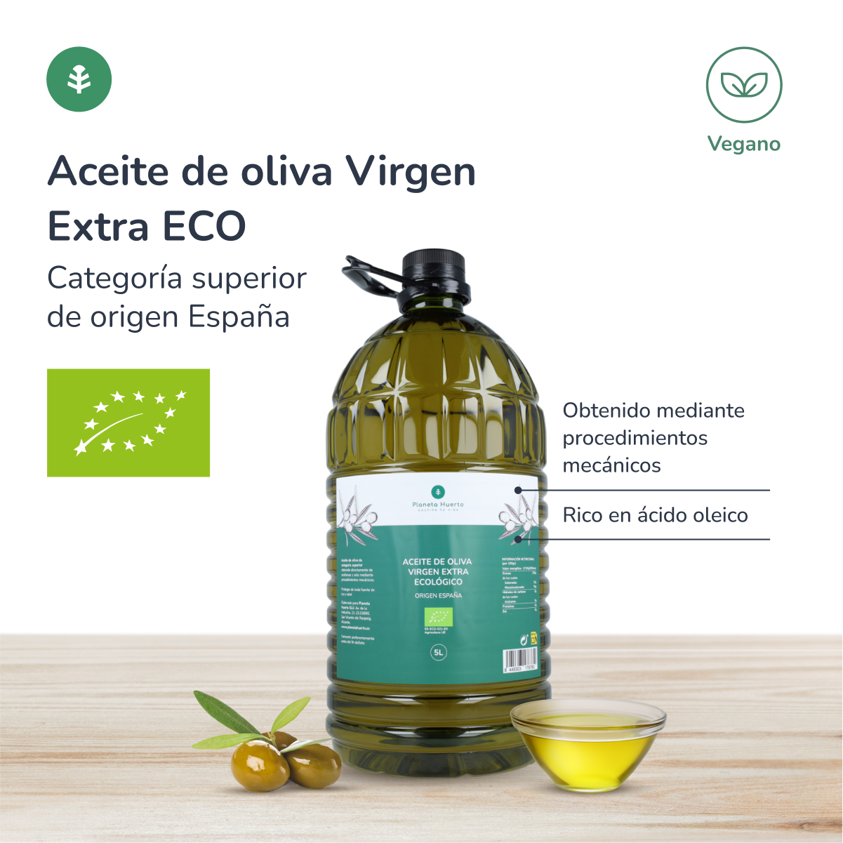 Pack 3x Aceite de oliva Virgen Extra ECO Planeta Huerto 5 L