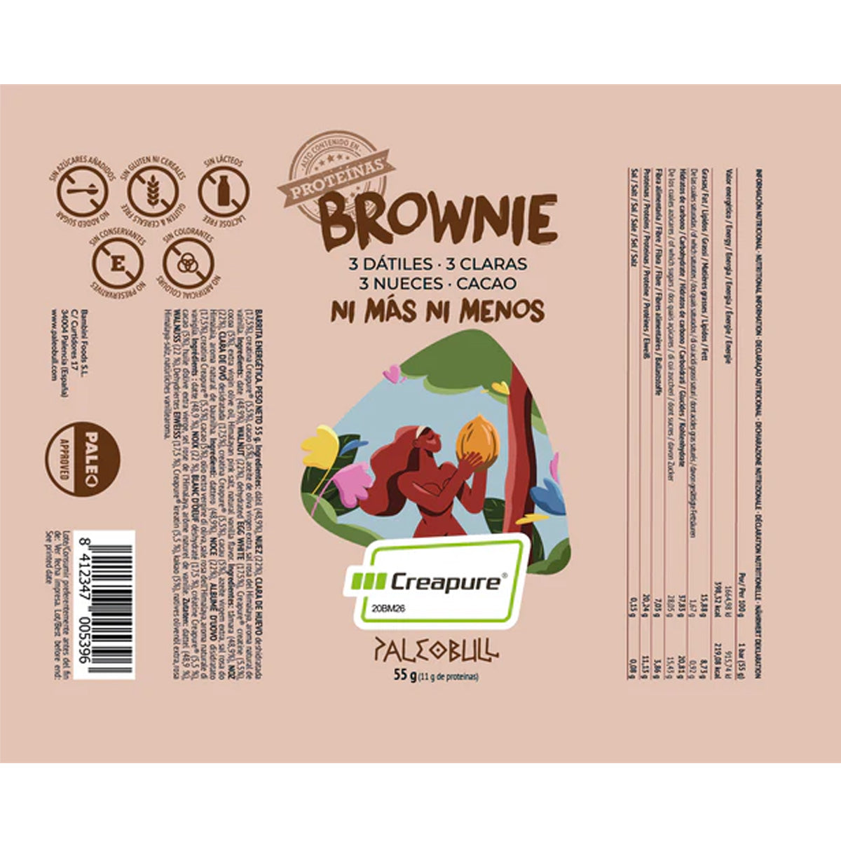 Barrita individual brownie Creapure, Paleobull, 55 g