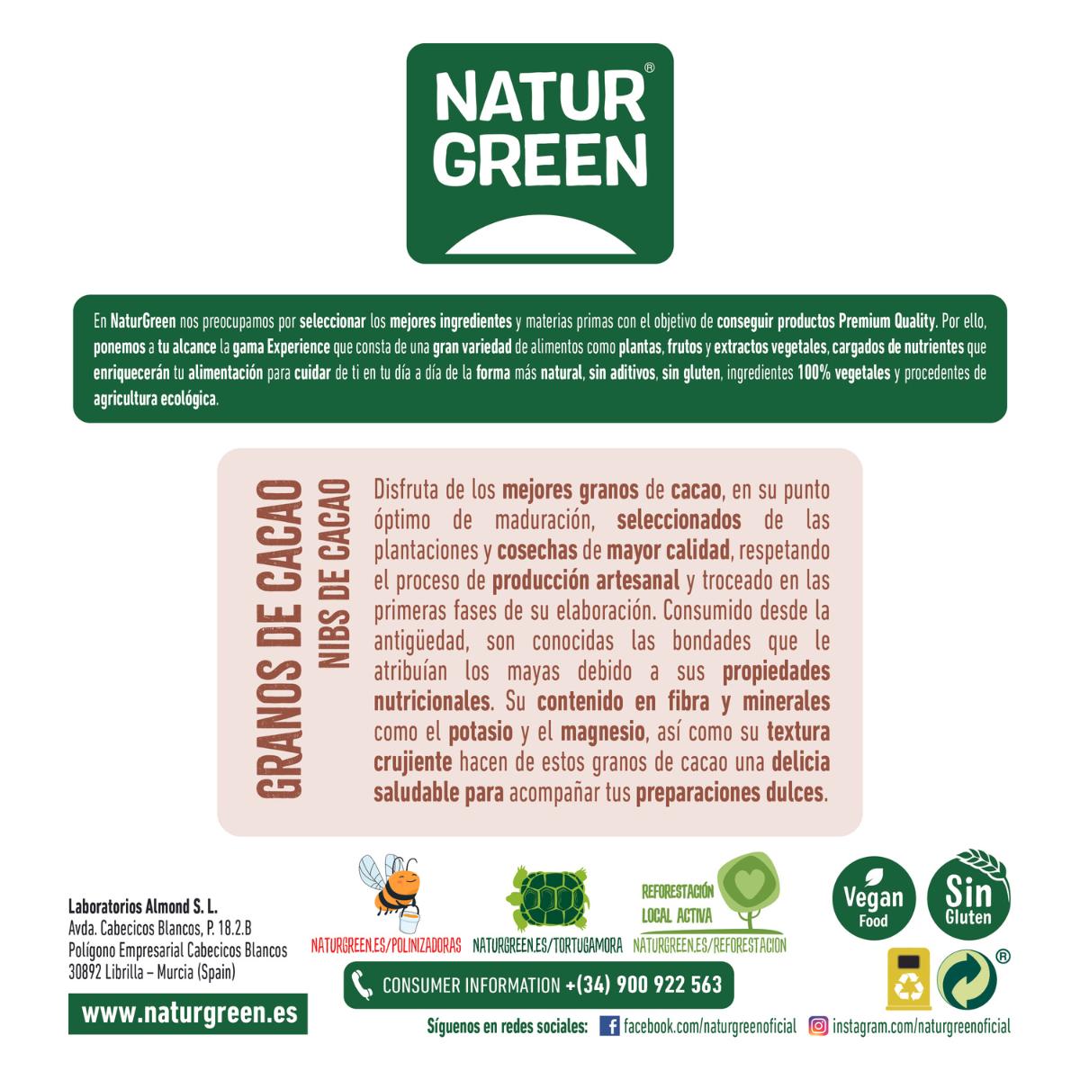 Grano de Cacao Troceado (Nibs) Naturgreen, 200 g
