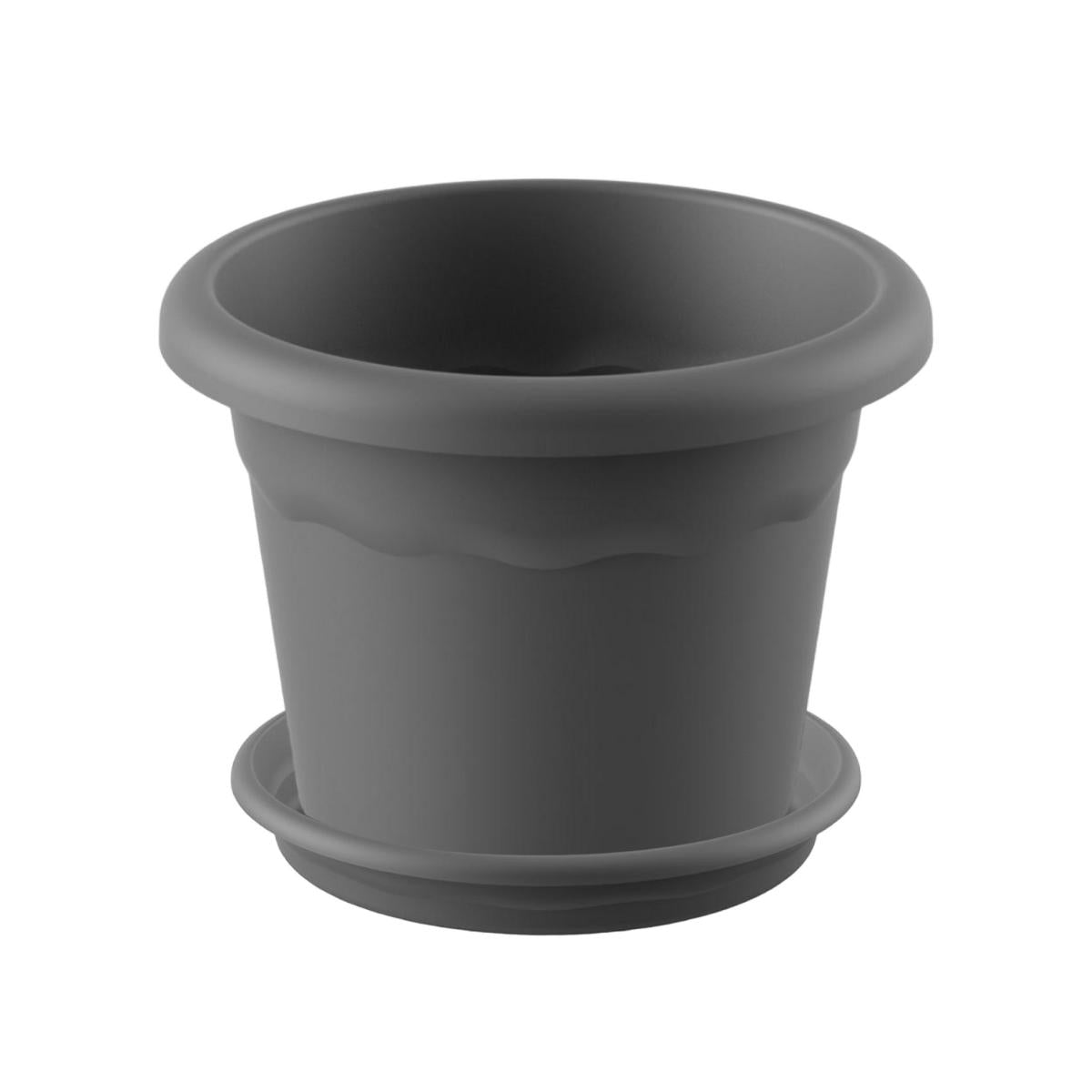 Pack maceta redonda con plato color antracita Terra 30 x 22 cm