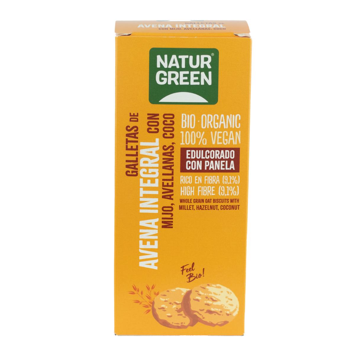 Galletas Veganas de Avena Integral con Mijo, Avellanas y Coco Bio Naturgreen 140 g