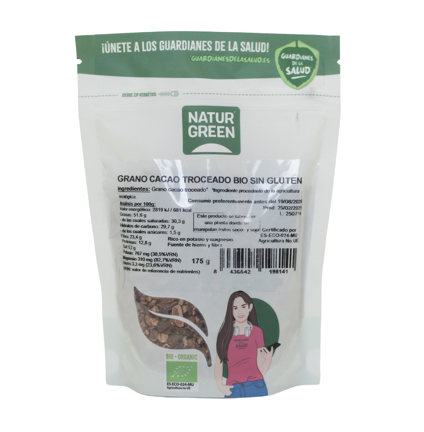 Grano de Cacao Troceado (Nibs) Naturgreen, 200 g