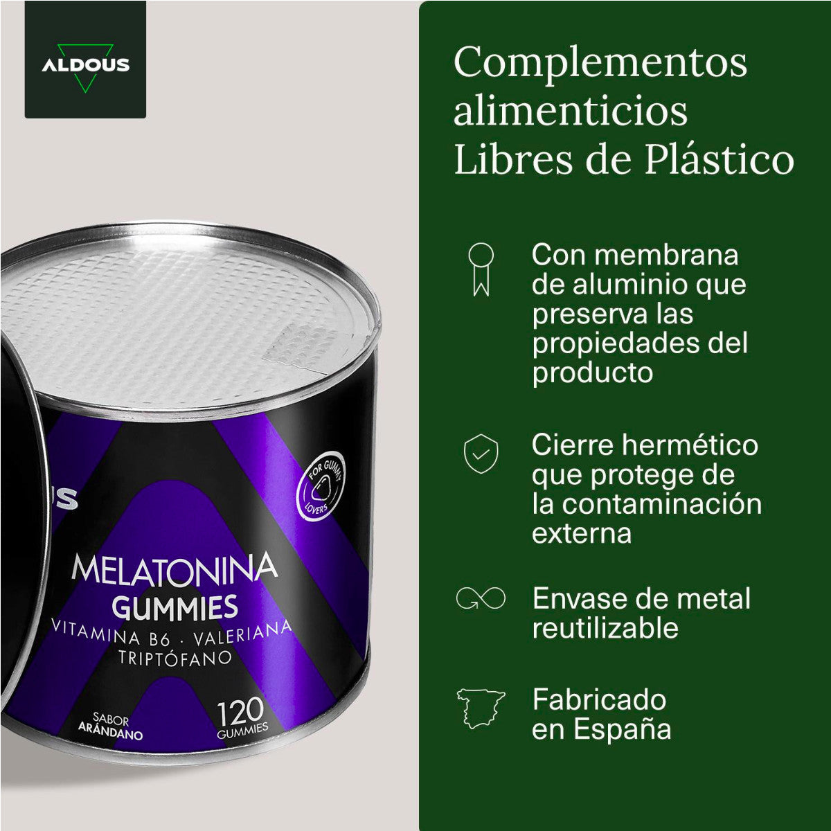 Melatonina en Gominolas Aldous 120 gummies