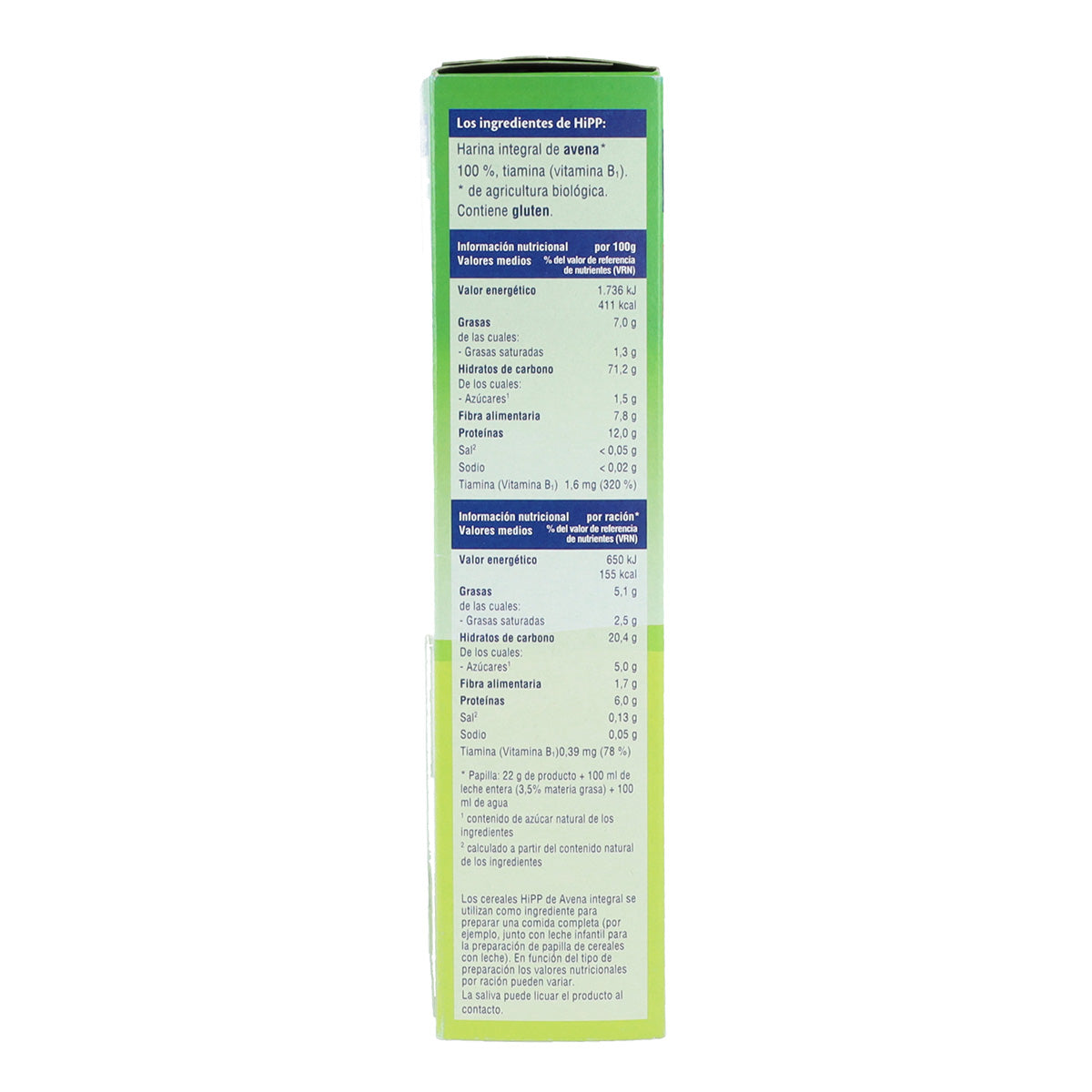 Avena 100% papilla de cereal BIO 200 g