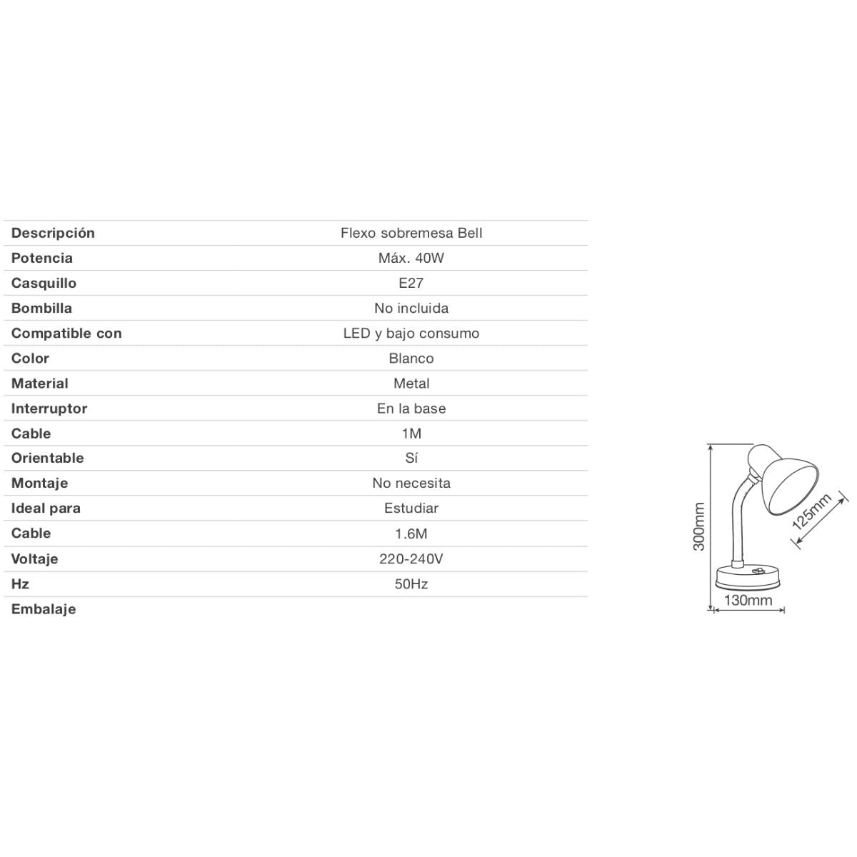 Flexo sobremesa bell E27 40 W Azul