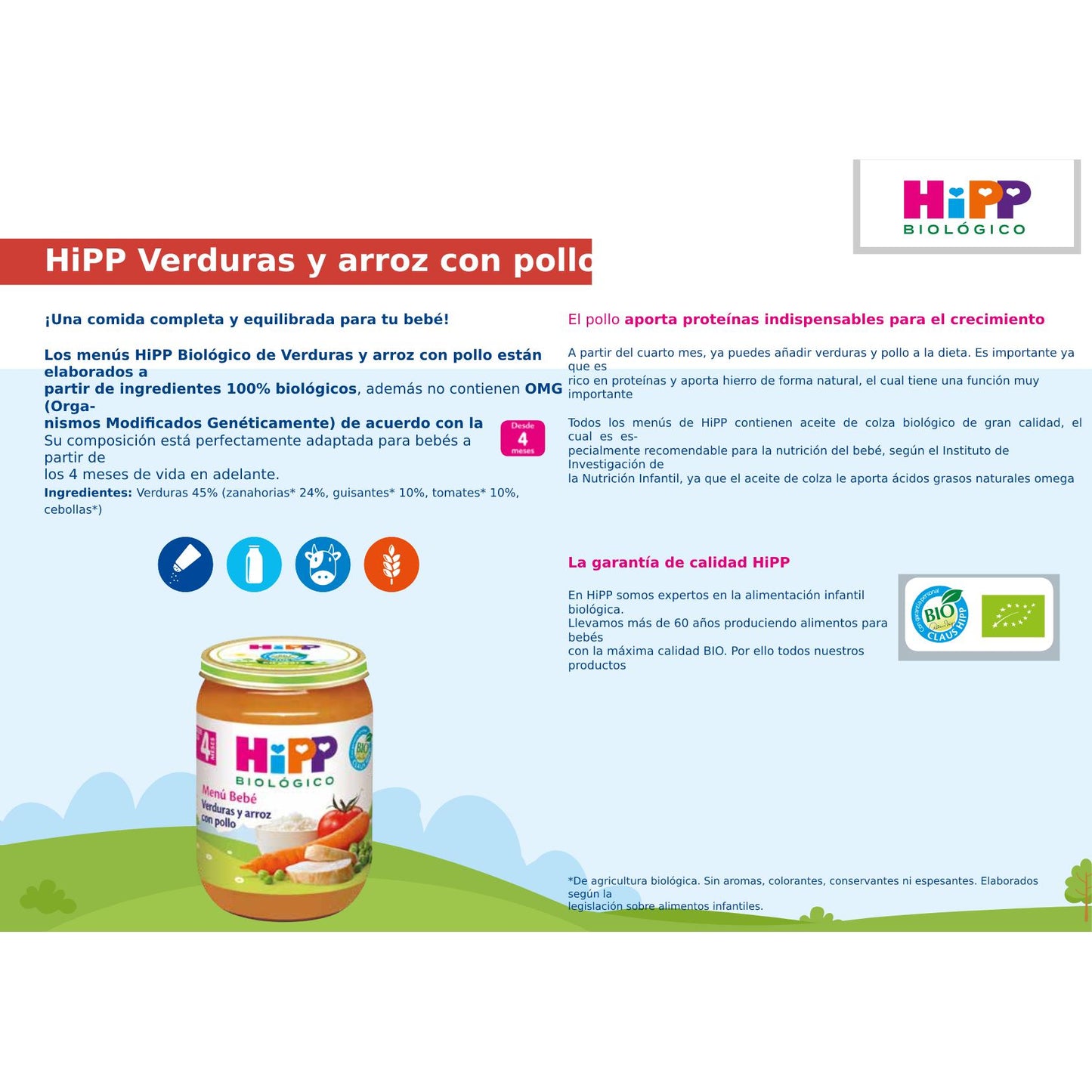Tarrito de Verduras y Arroz con Pollo BIO a partir de 4 Meses HiPP 190 grHiPP