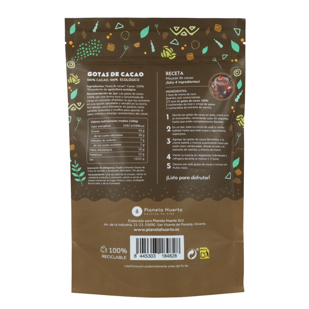 Gotas de Chocolate 100% cacao ECO Planeta Huerto 200 g