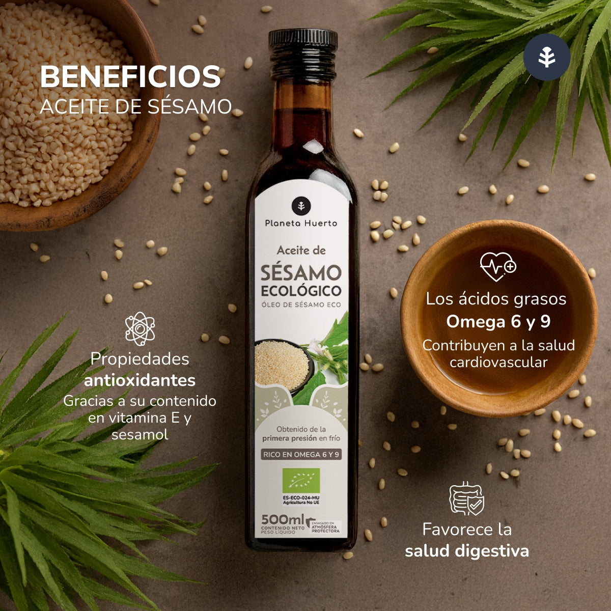 Pack 3x Aceite de Sésamo prensado en frío ECO Planeta Huerto 500 ml