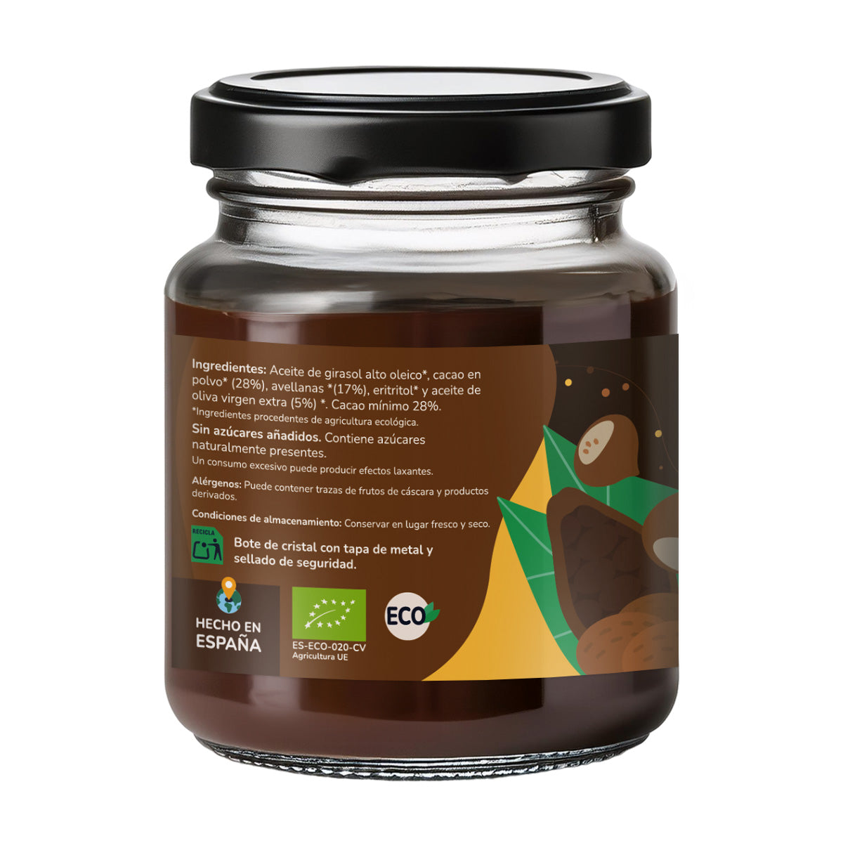 Crema de avellanas y cacao sin azúcares añadidos ECO Planeta Huerto 230 gr