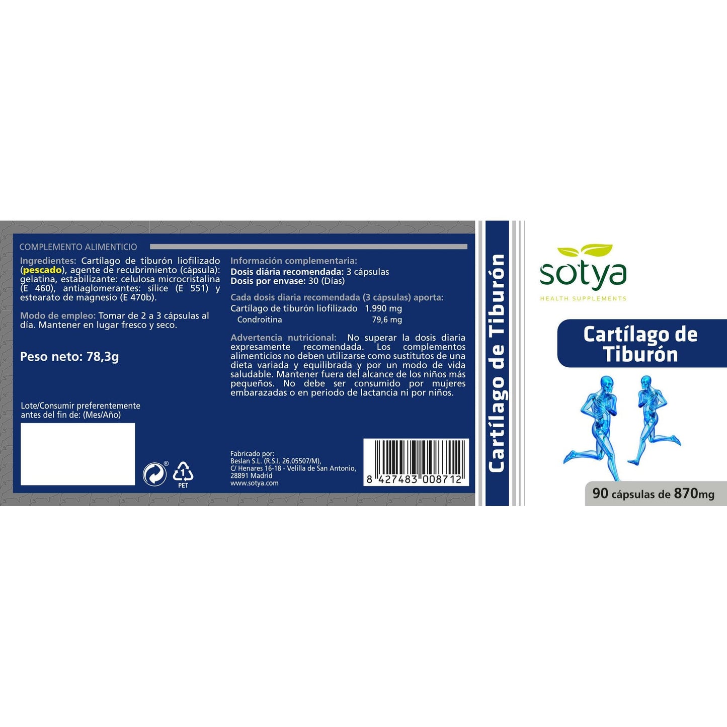 Cartílago De Tiburón 750 mg Sotya, 90 cápsulas