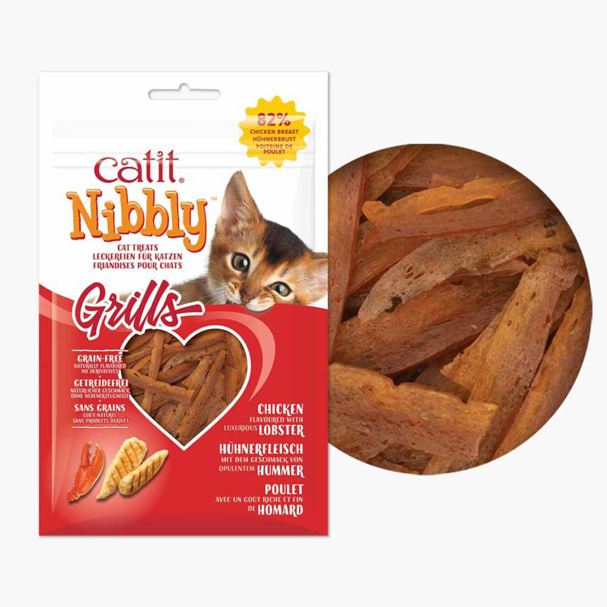 Snack para gatos sabor pollo y langosta Nibbly Grills 30 g Catit