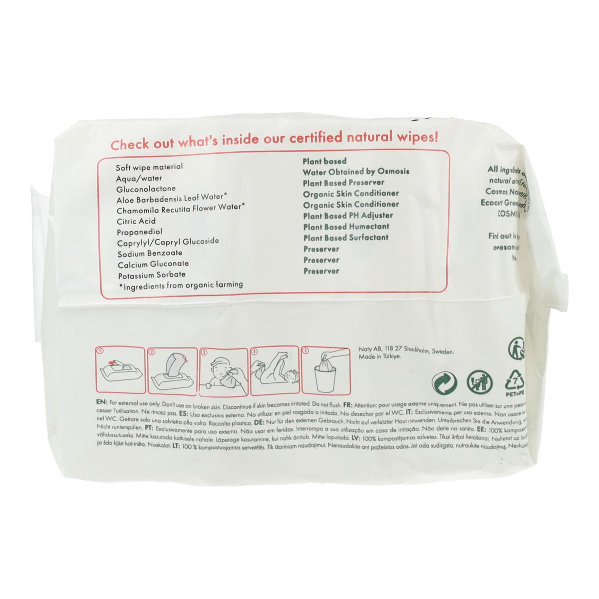 Pack 3 Paquetes de Toallitas compostables Naty 168 uds
