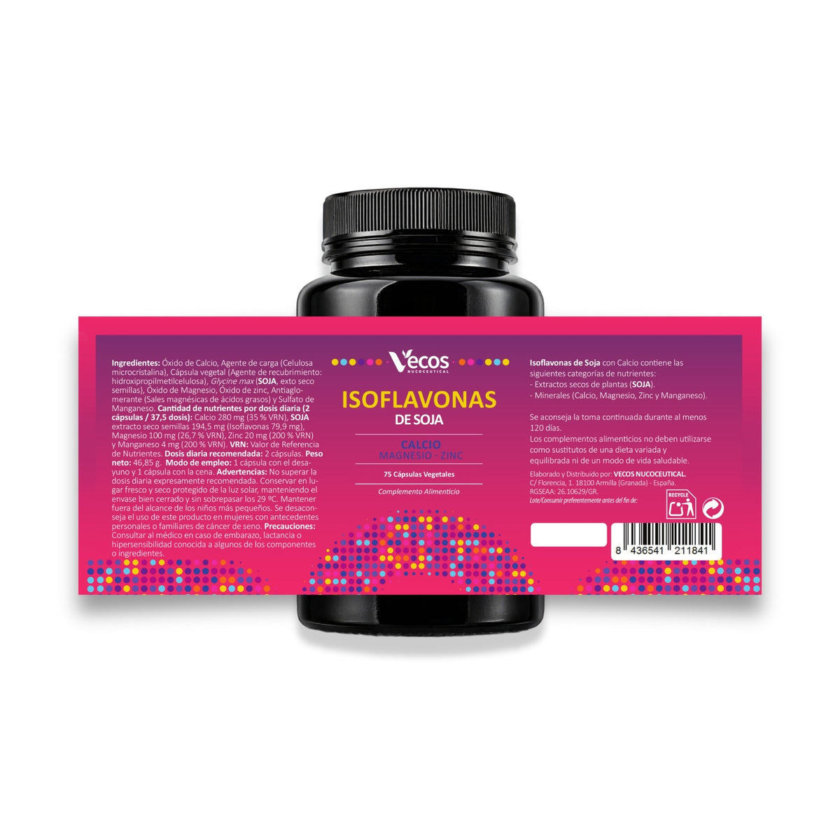 Isoflavonas de soja calcio magnesio zinc Vecos 75 capsulas