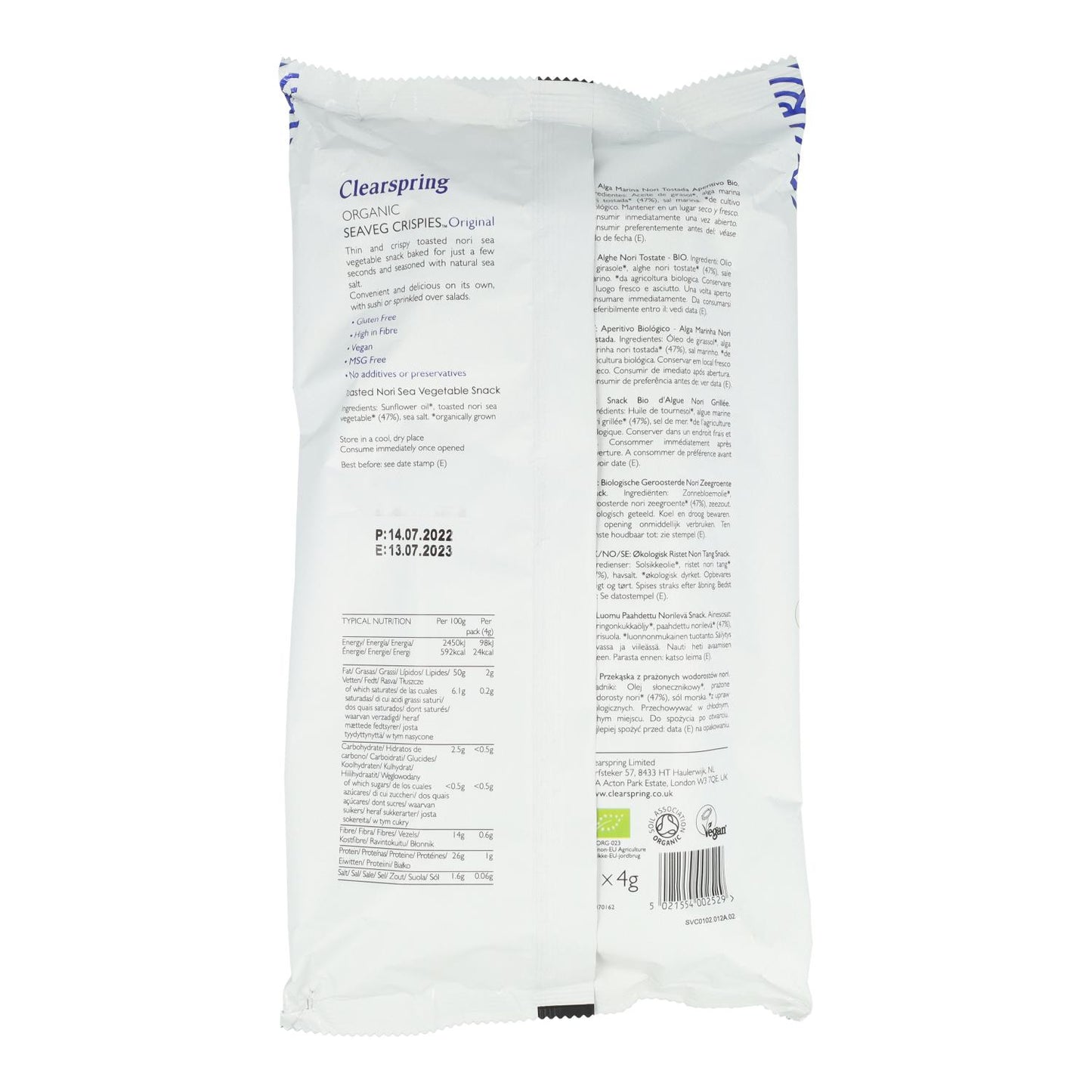 Pack 5 uds Snack BIO de Alga Nori tostada BIO Clearspring 4 g