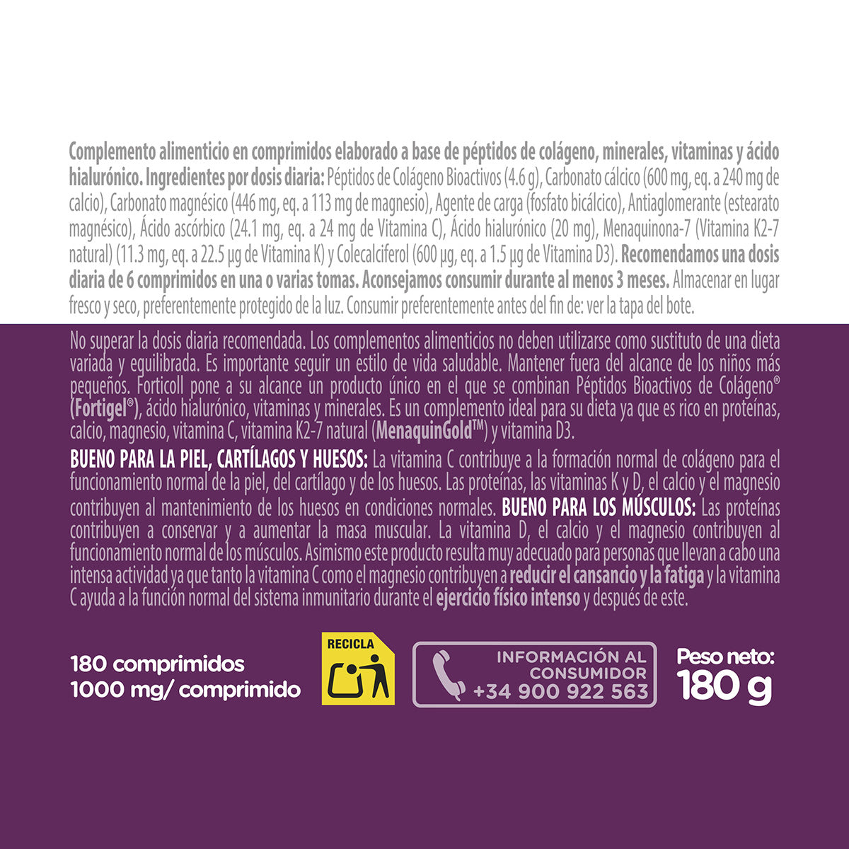 Colágeno BioActivo Forticoll 180 comprimidos