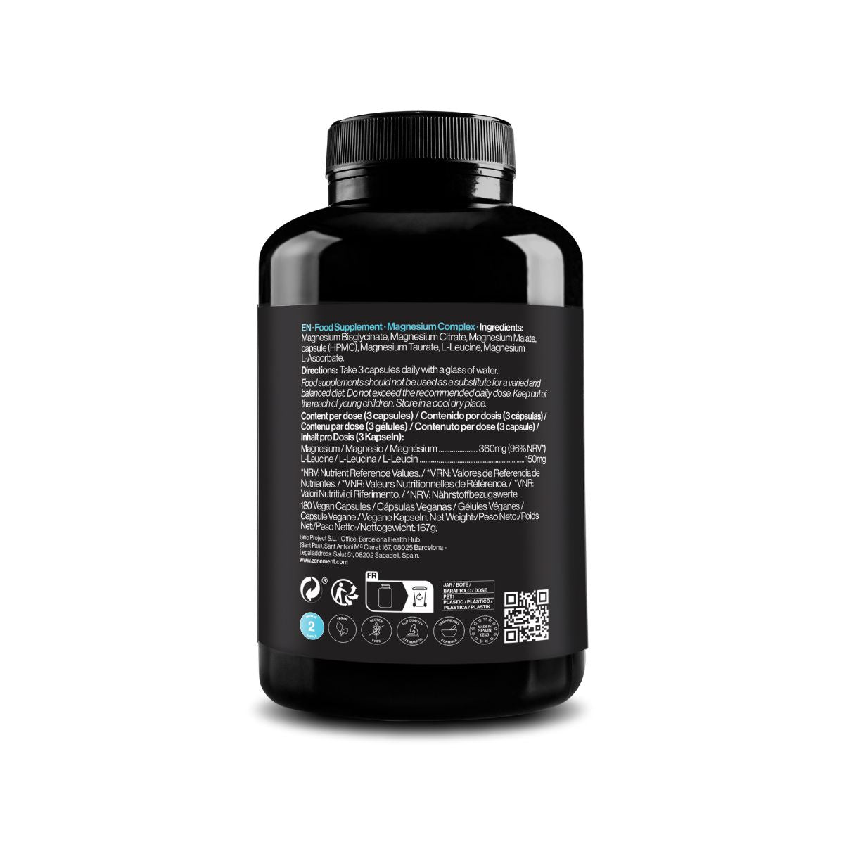 Complejo de Magnesio, 5 en 1, 180 Cápsulas Veganas Zenement