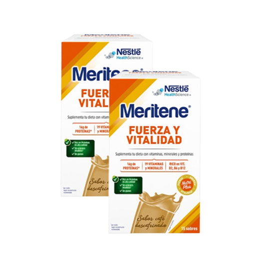 Pack 2x BATIDO FUERZA Y VITALIDAD MERITENE Café Descafeinado 15 sobres x 30g