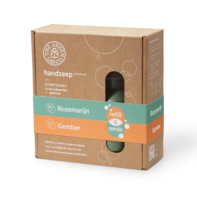 Set Botella de Jabón Forever + 8 pastillas de Jabón Romero y Jengibre The Green Lab