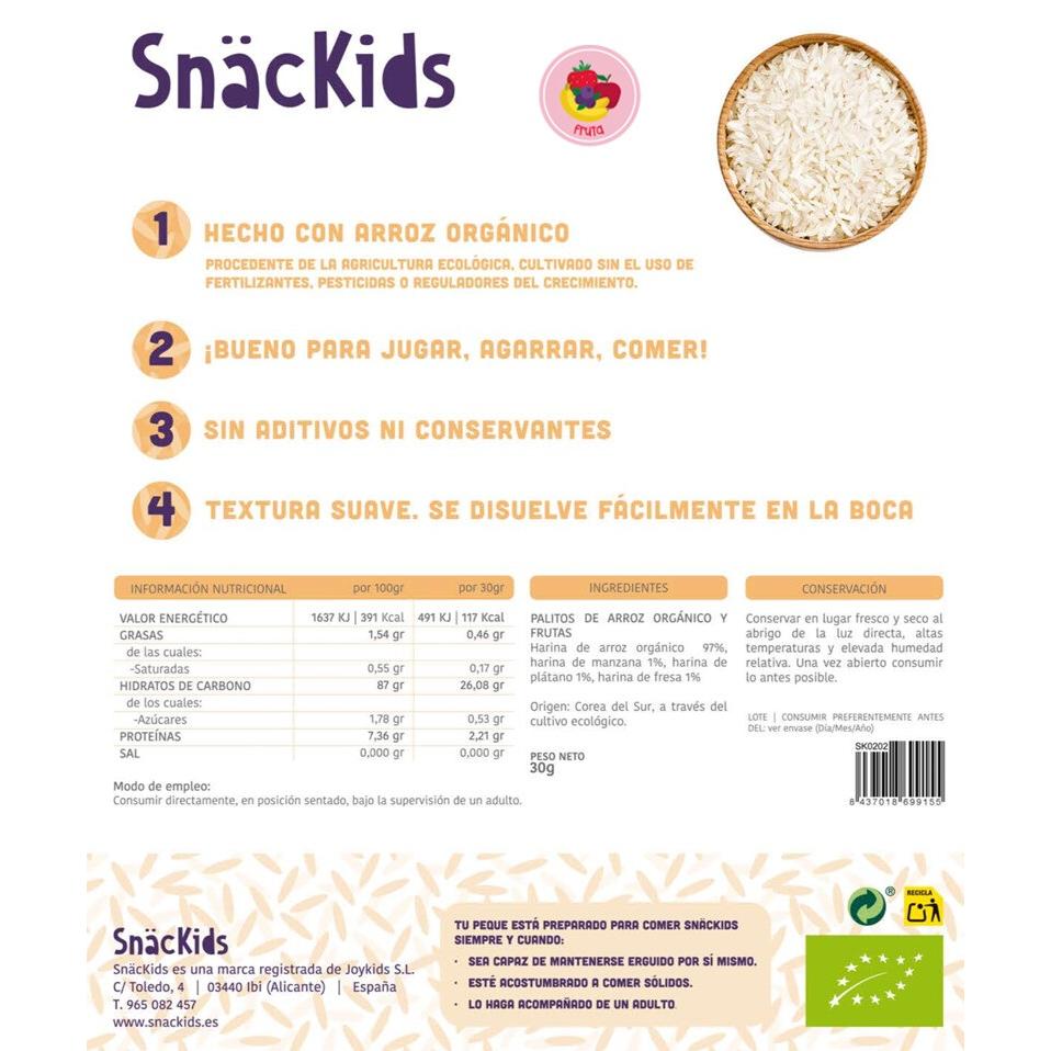 Snack ecológico para bebé + 8 meses Palitos Arróz y Frutas