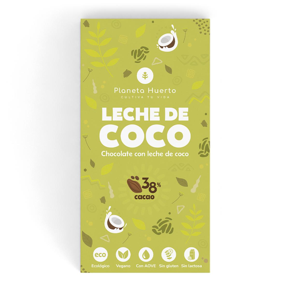 Tableta chocolate con leche de coco vegano 38% ECO Planeta Huerto 70 g