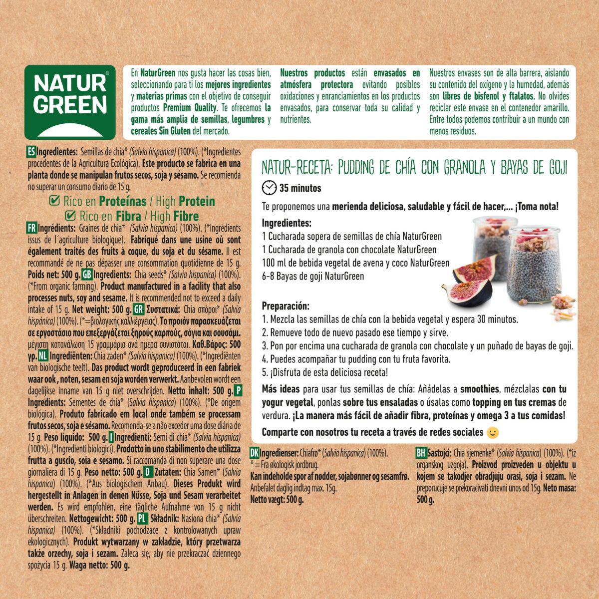 Semillas de Chia Bio, NaturGreen, 500 g