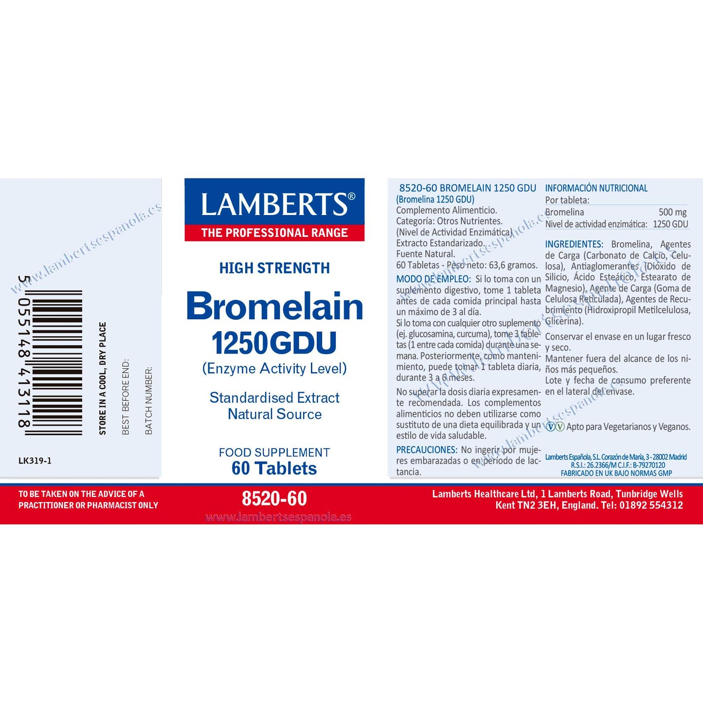 Bromelina 60 Comprimidos Lamberts