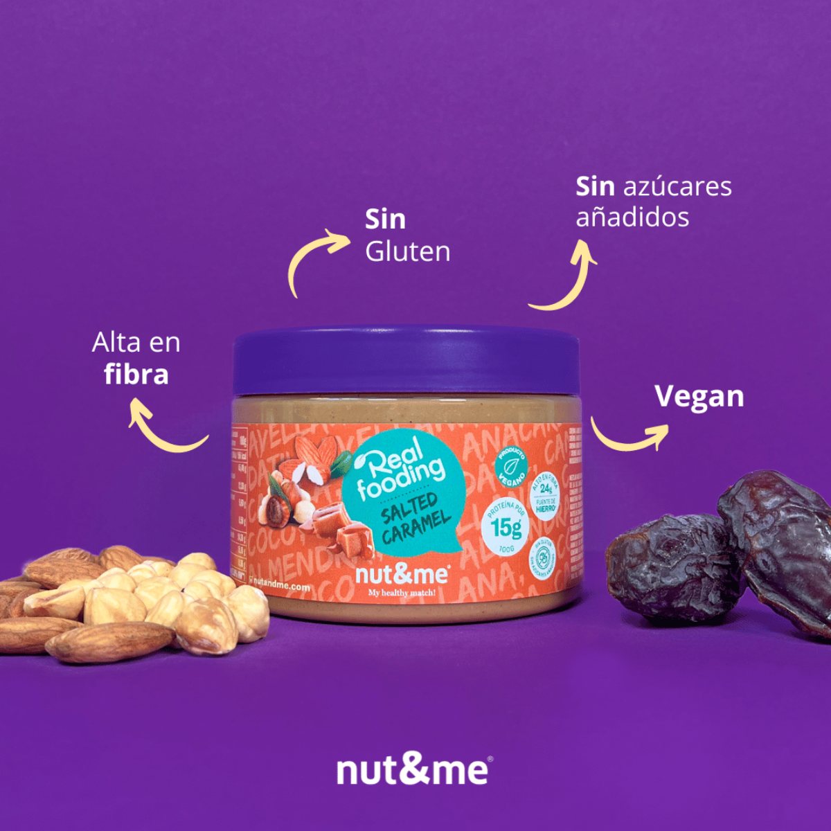 Crema de almendra y avellanas sabor caramelo salado 250g Realfooding