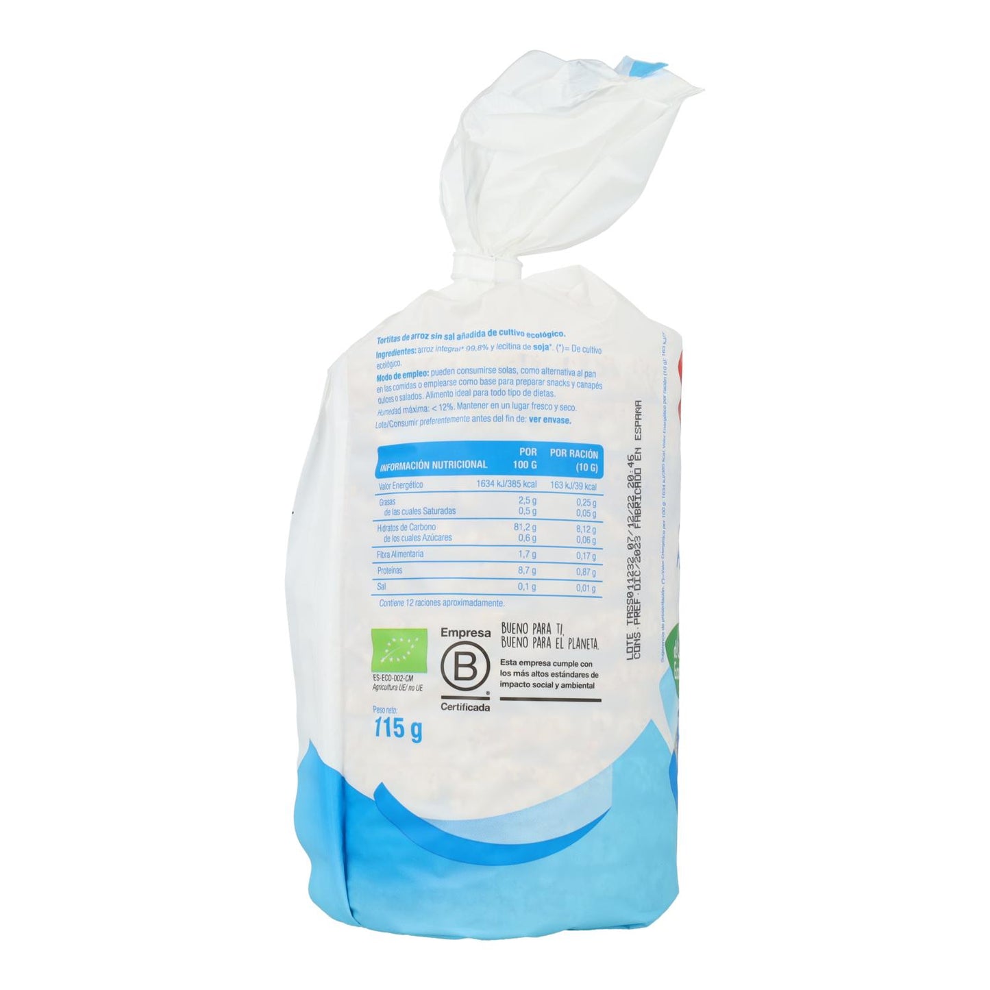 Tortitas de Arroz sin Sal El Granero, 115 g