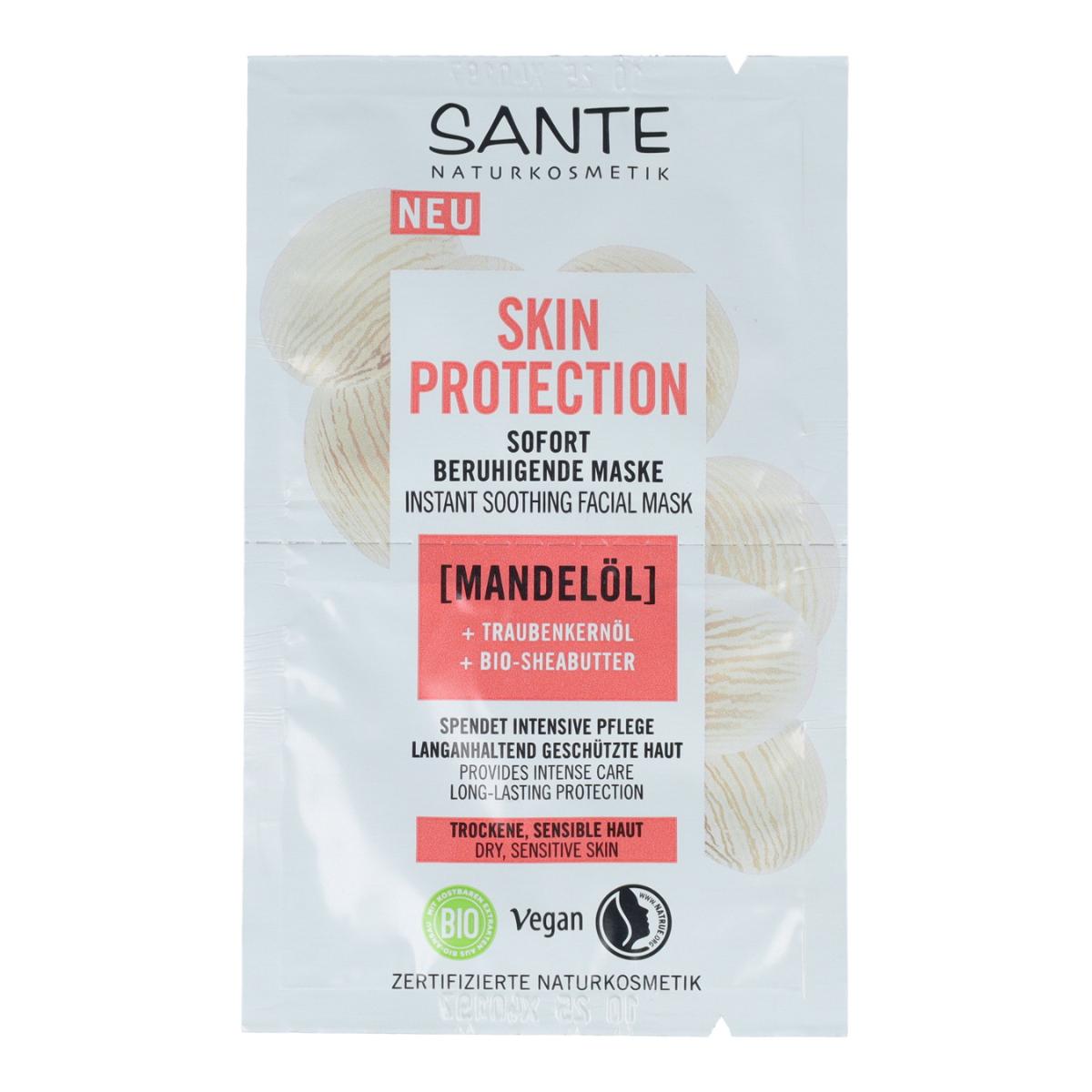Mascarilla skin protection calmante aceite almendras & uva, Sante  2 x 4 ml