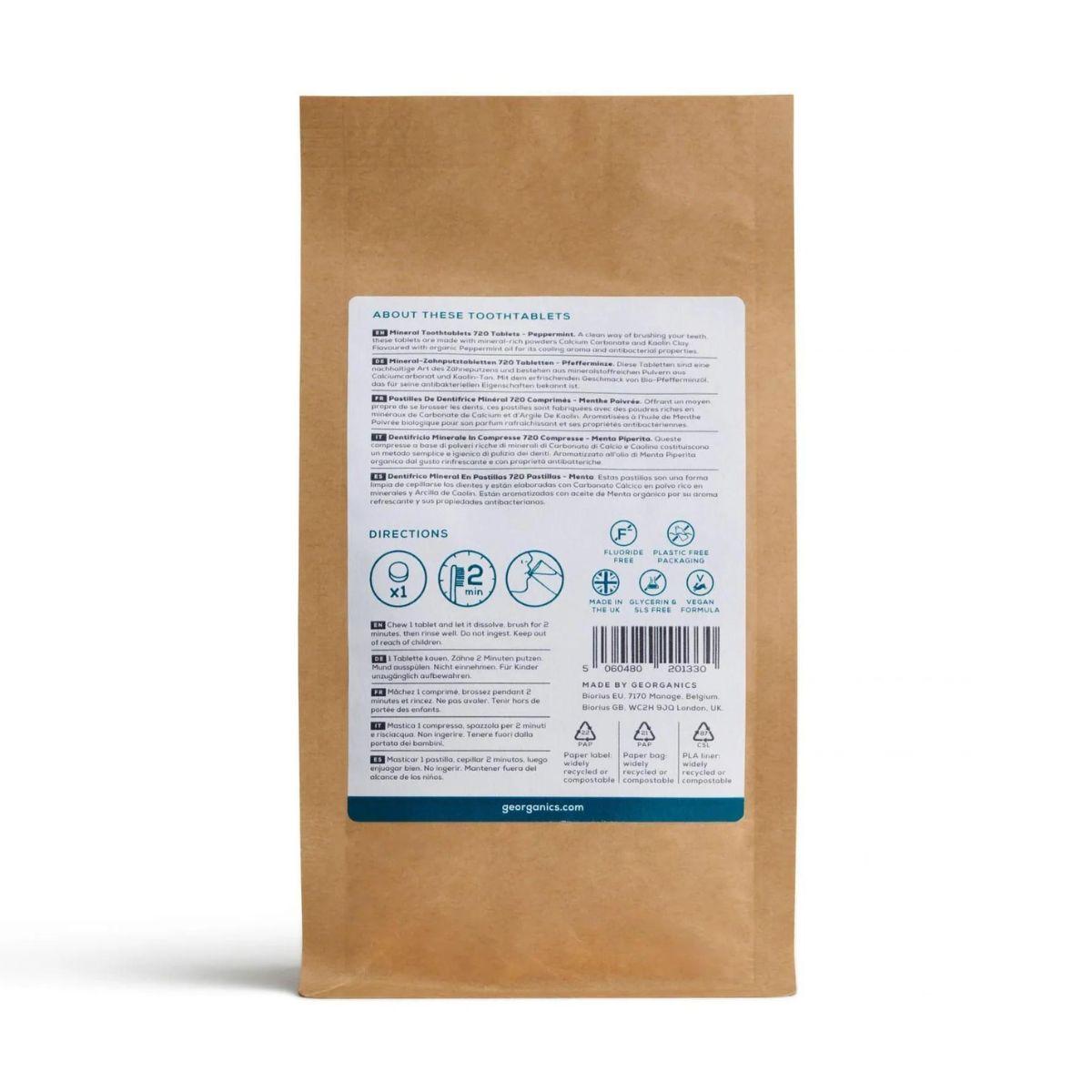 Recarga de pastillas dentífricas bucales de menta, Georganics 720 unidades