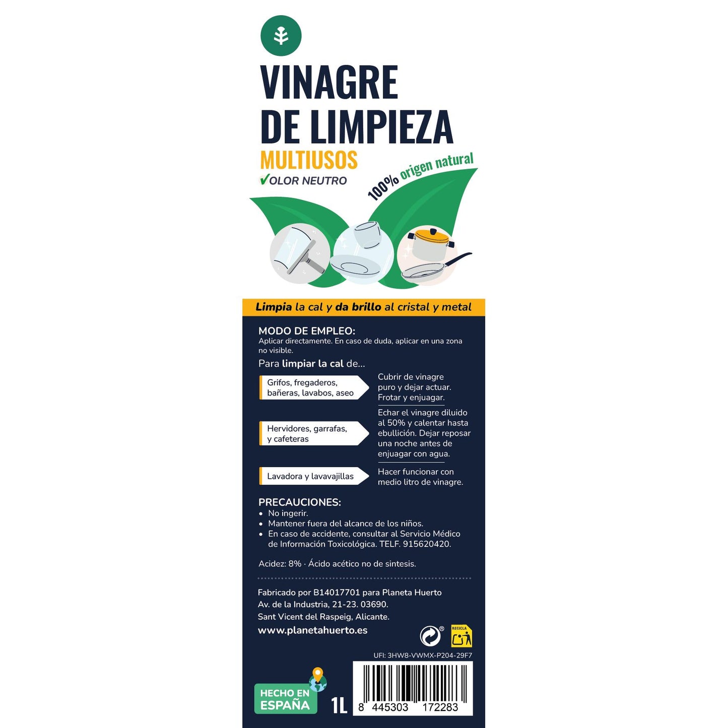 Vinagre Blanco de Limpieza 1L Planeta Huerto