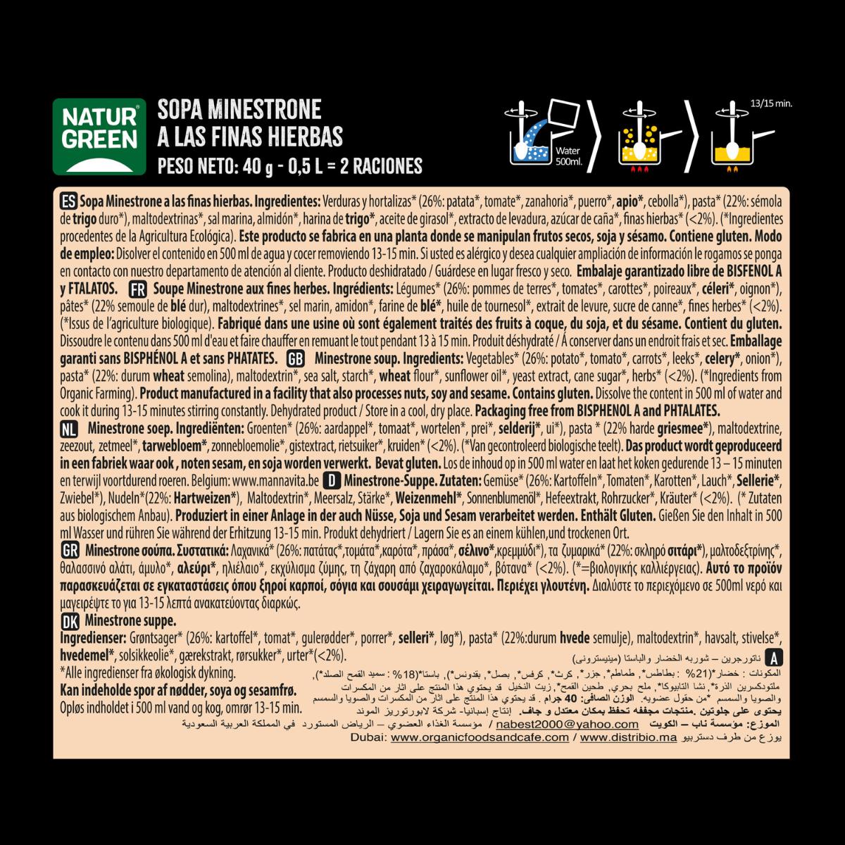 Sopa de Minestrone Finas Hierbas Bio Naturgreen 40g