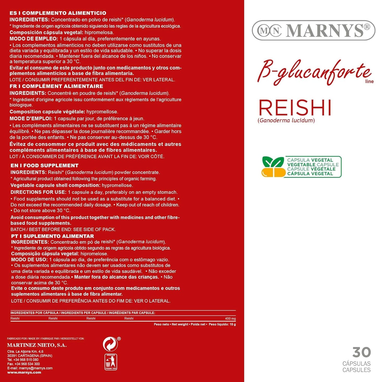 Reishi Bio 400 mg 30 cápsulas Marnys