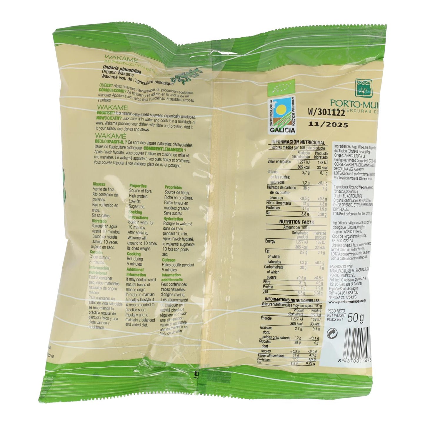 Alga wakame deshidratada Porto Muiños, 50 g