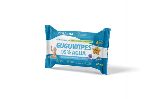 Guguwipes toallitas para bebé 99% agua, sin plástico, 60uds.