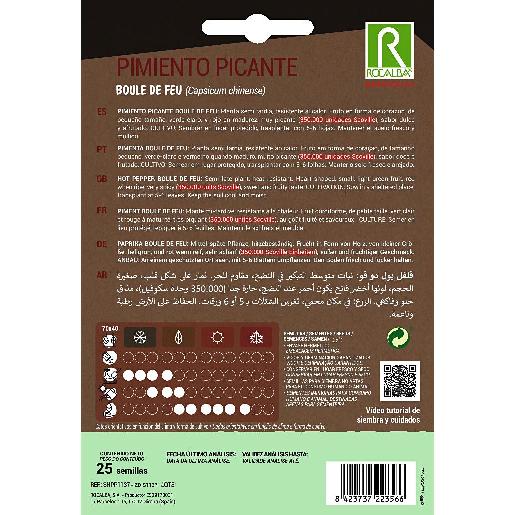 Semillas Pimiento Picante Boule De Feu Rocalba