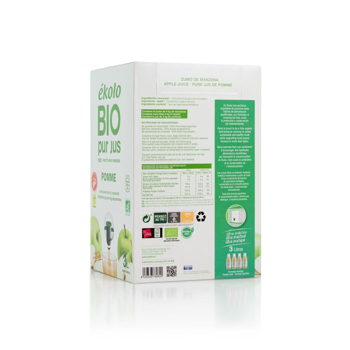 Bag in box Zumo de manzana 100% exprimido Bio Ékolo bio 3L