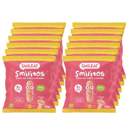 Pack 12x Smilitos, Gusanitos de Fresa y Platano ECO Smileat, 25gr