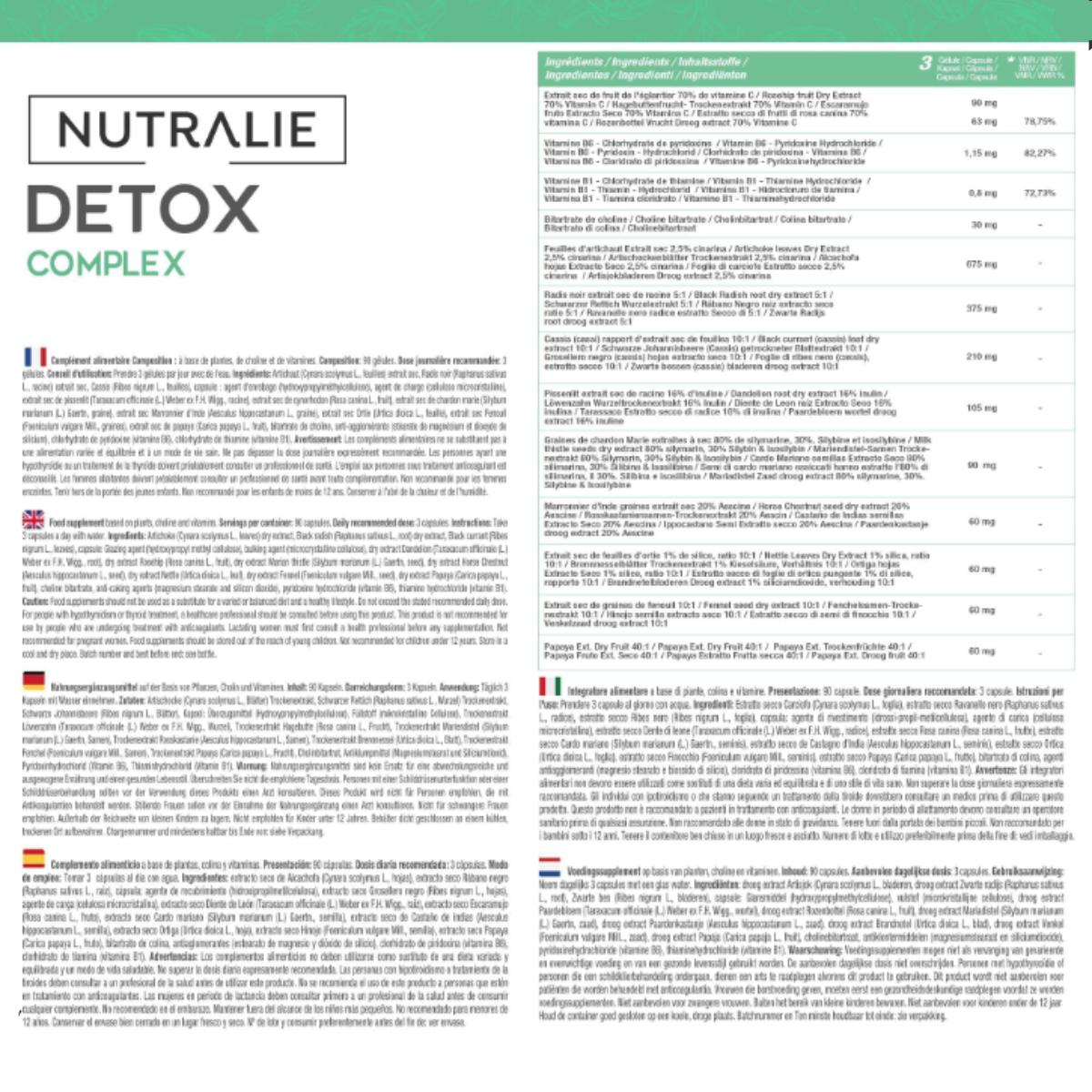 Nutralie Detox complex con vitaminas B1 + B6 y colina 90 capsulas