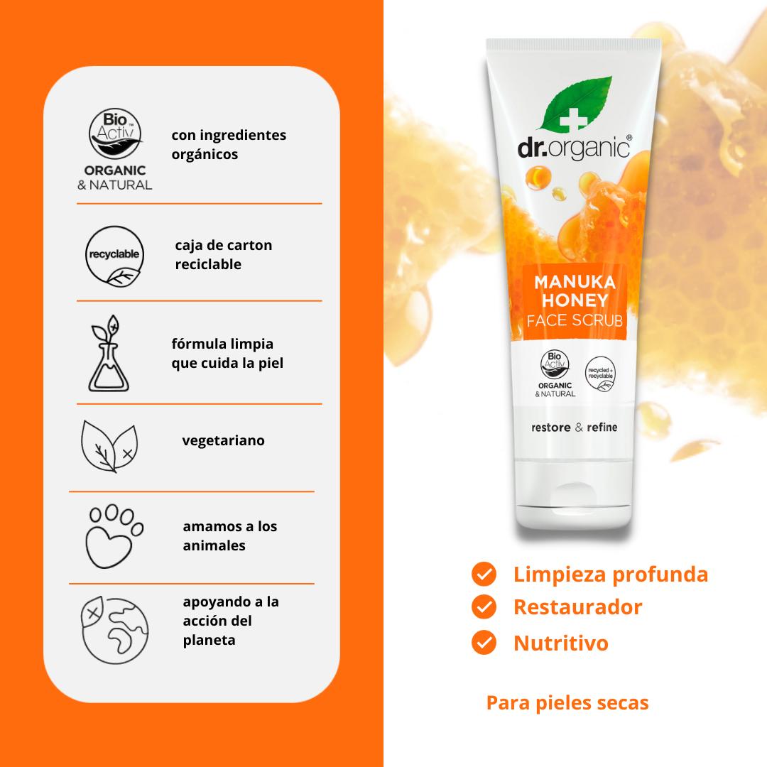 Crema exfoliante facial reparadora Miel de Manuka Dr. Organic, 125ml
