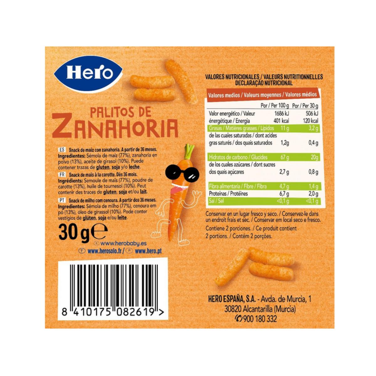 Palitos de zanahoria  30 g-Hero Kids Snacks de gusanitos de zanahoria, 30 g. Hero