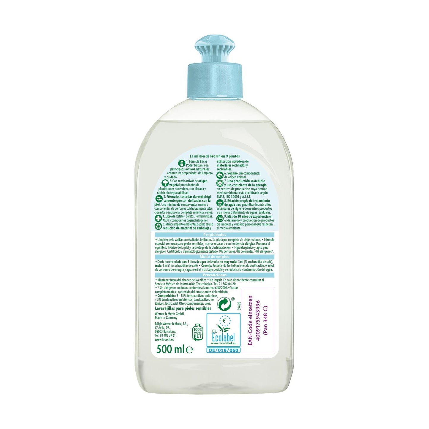 Pack 10x Lavavajillas piel sensible Frosch Zero 500 ml