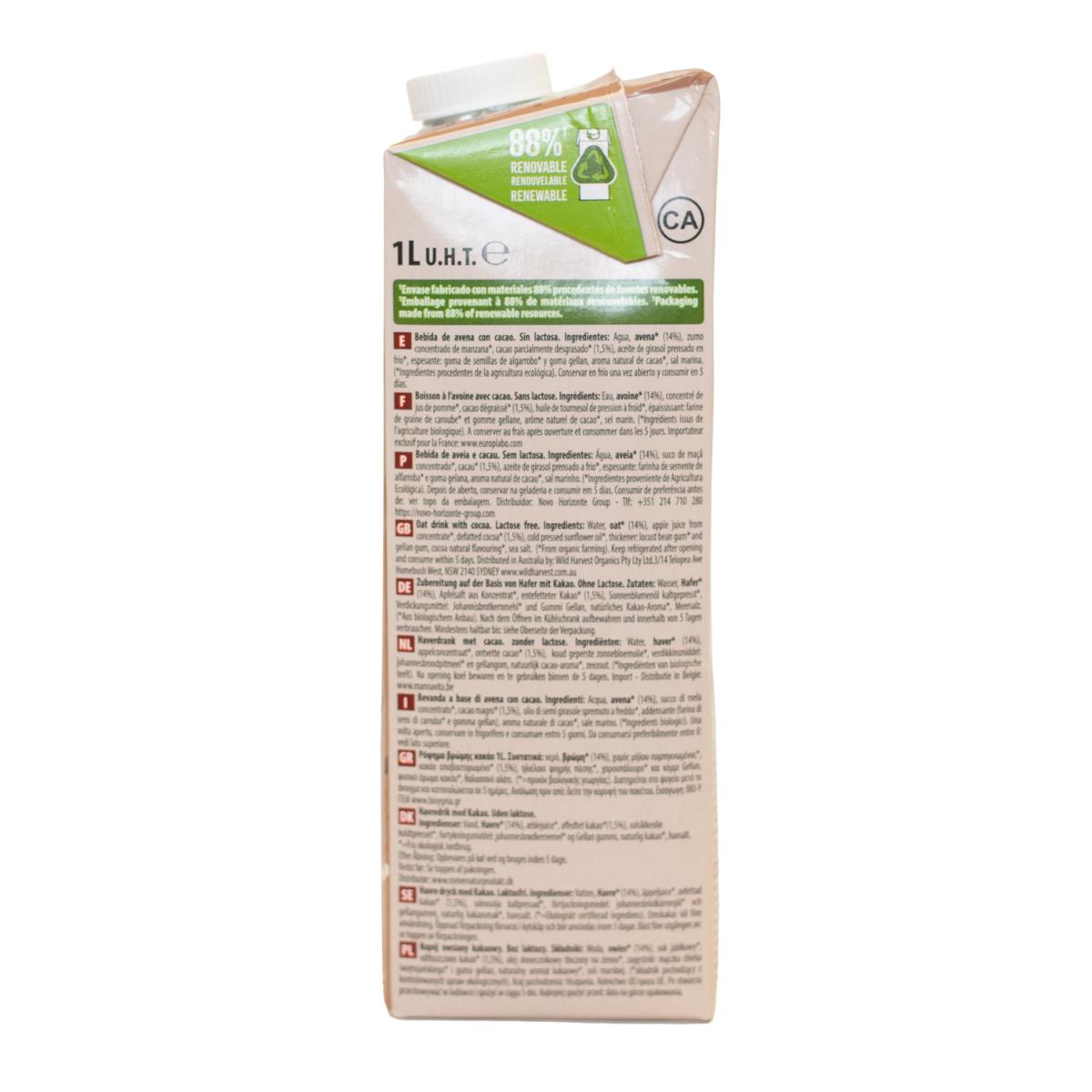 Bebida de Avena Cacao Bio NaturGreen 1 L