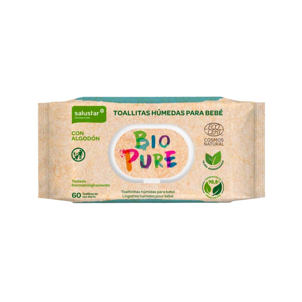 PACK 3x Toallitas Húmedas para bebé Biopure biodegradables Salustar 60 uds