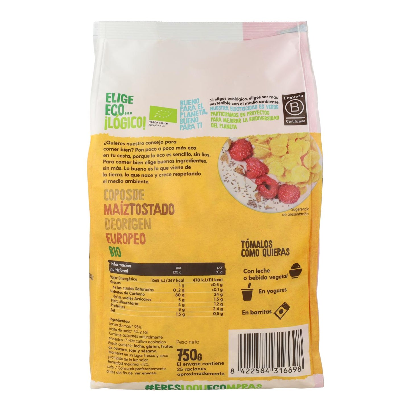 Pack 2x Maxi Pack Copos De Maiz Tostado Bio Ecocesta 750gr