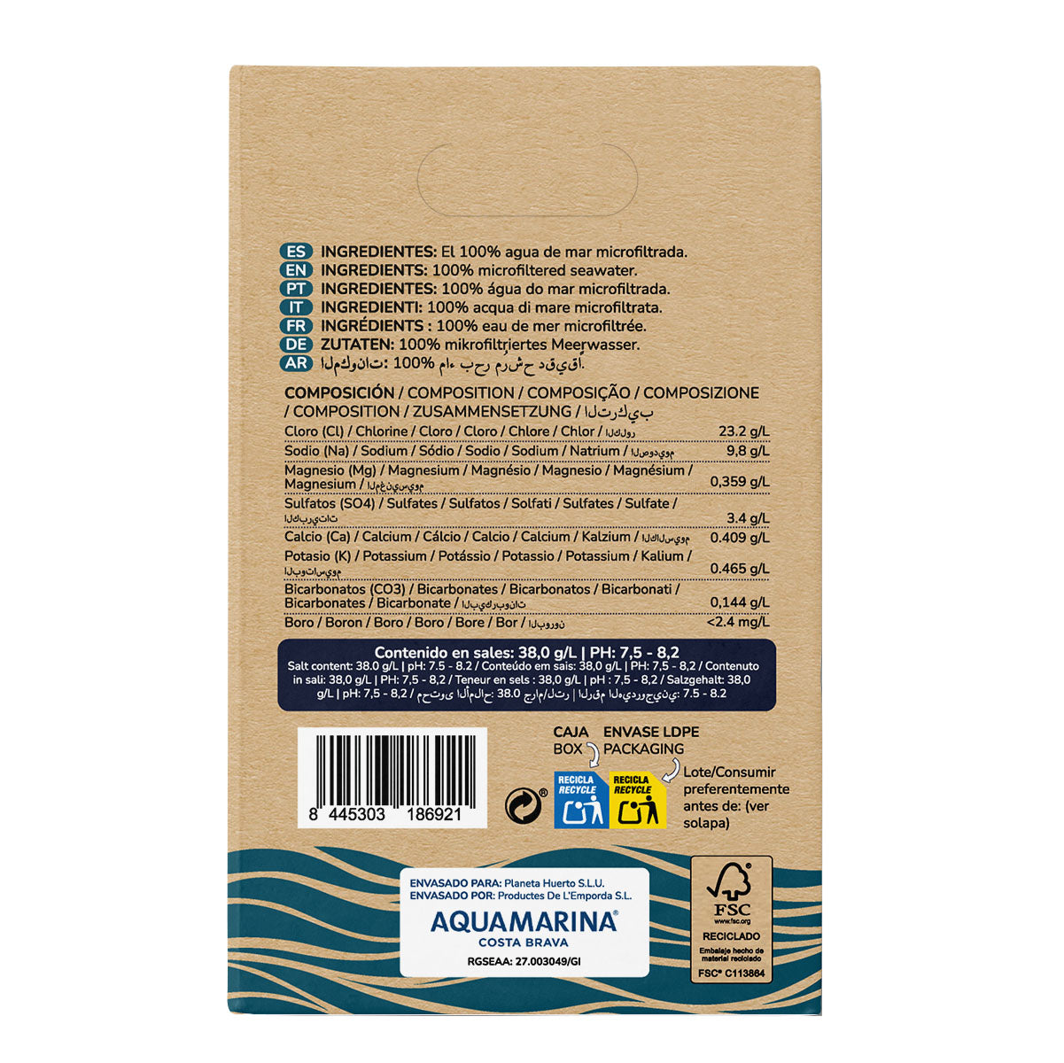 Agua De Mar Hipertónica Planeta Huerto 20 L