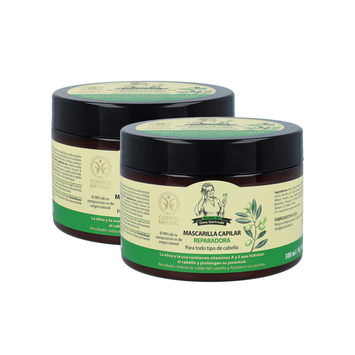 Pack 2x Mascarilla capilar reparación y nutrición cabellos secos y dañados, Oma gertrude, 300 ml