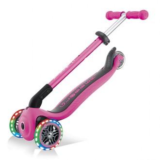 Patinete plegable Primo rosa con luces en las ruedas Globber