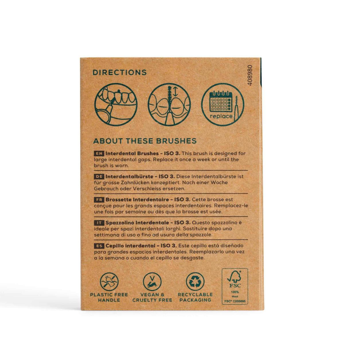 Cepillo interdental ISO 3 de madera de haya 6 unidades Georganics