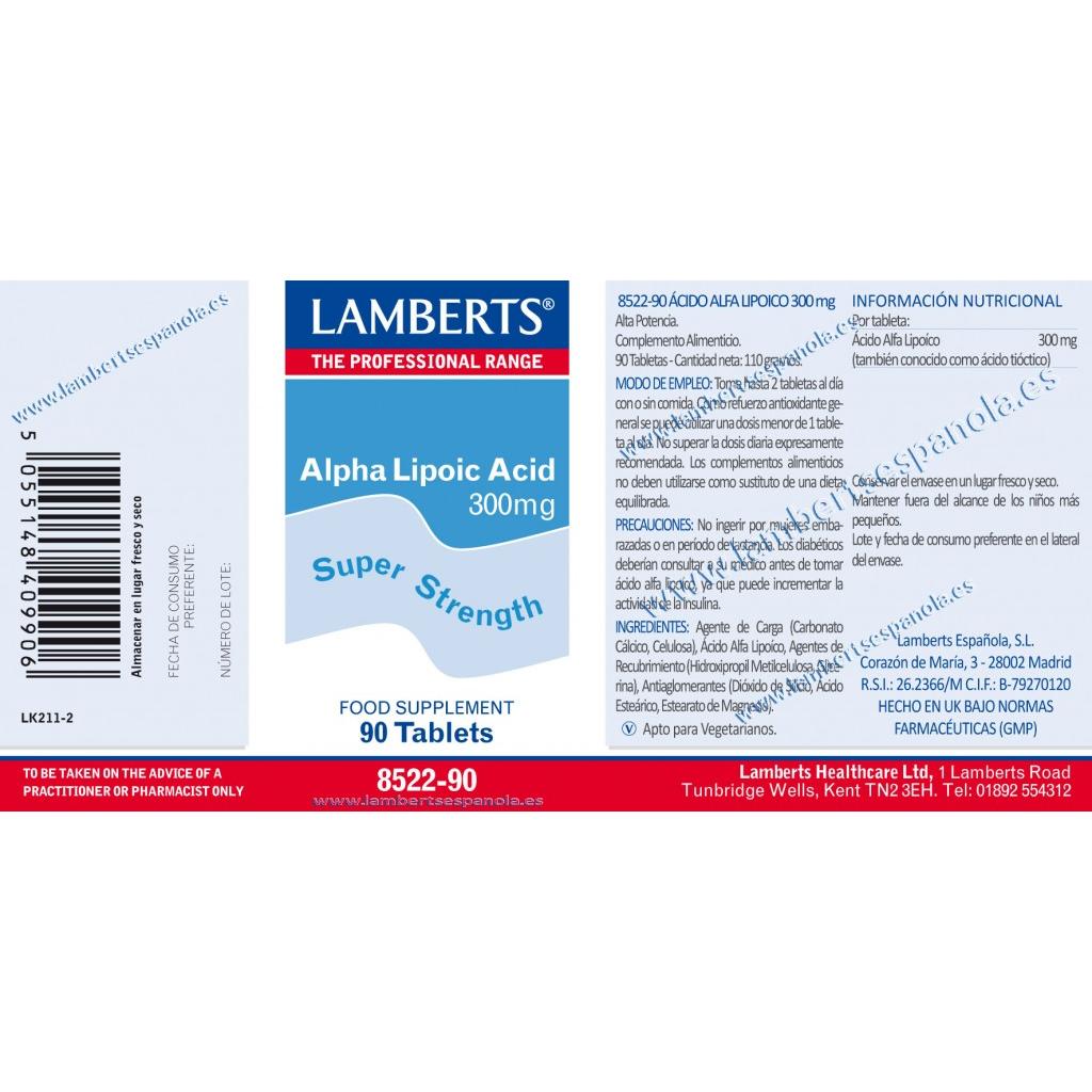 Pack 2x Ácido Alfa Lipoico 300 mg Lamberts, 90 tabletas